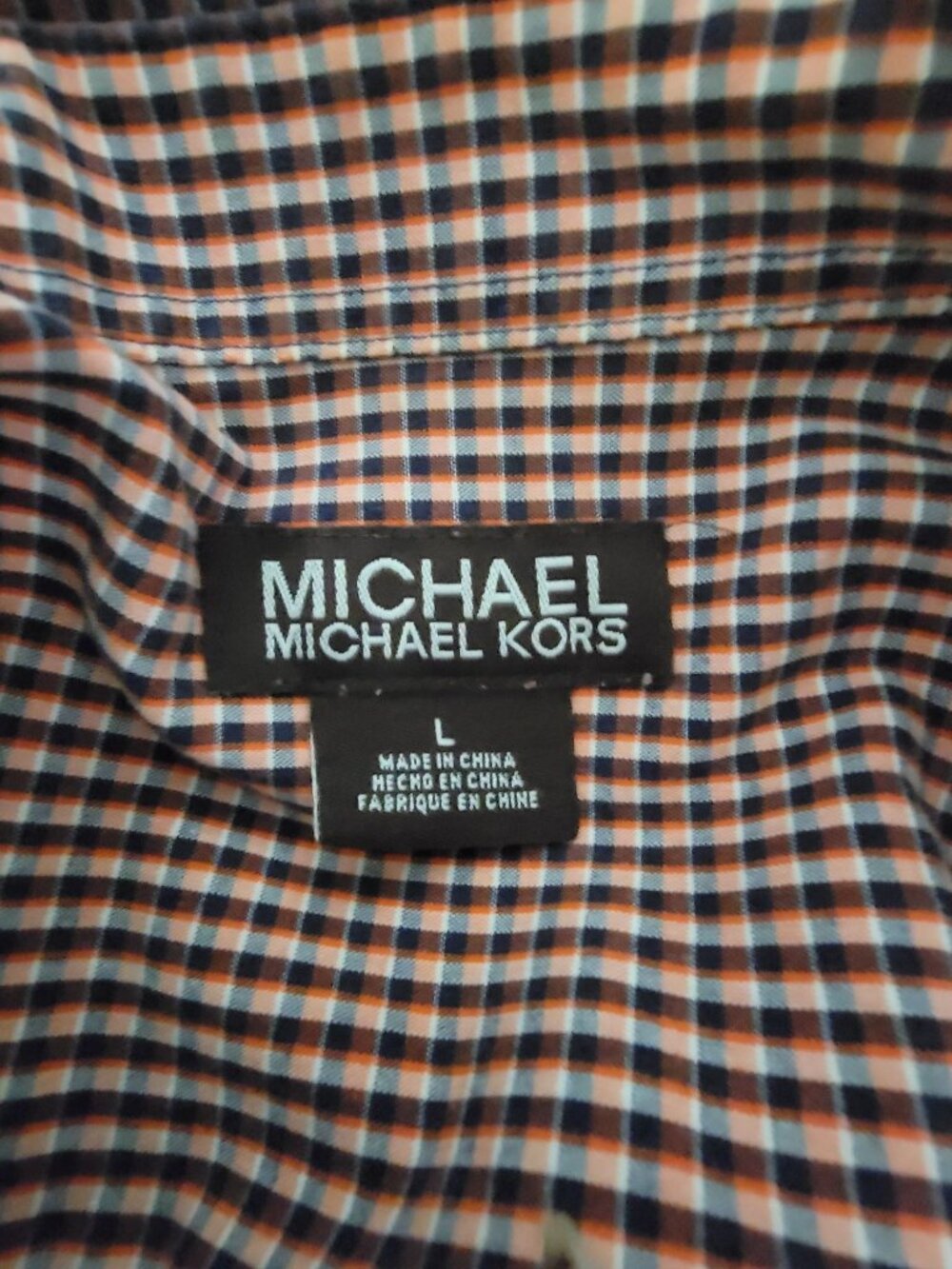 Michael Kors Mens Plaid Button Down Shirt Red White Blue Cotton Long Sleeve L - Picture 4 of 6